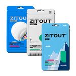 Three packages of Avarelle's ZitOut Bundle in different varieties. Including ZiyOut Original 40, ZitOut Variety, and ZitOut Fit.