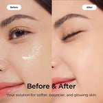 Before and after comparison of Avarelle's Vitamin C Brightening Complex Cream, now featuring Sea Buckthorn, showing improved skin texture and radiance.
