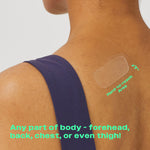 Close-up of a person's shoulder with a small acne patch, implying use on various body parts for hard to reach pimples with Avarelle ZITOUT FIT 16CT.
