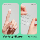 Show thumbnail preview	 Two hands are showcasing different sizes of Avarelle's ZITOUT Variety Traveler's Pack 40CT pimple patches, highlighting a variety in size and a quantity of 40 patches.